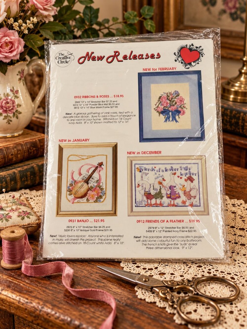 Vintage Creative Circle Ribbons & Roses Counted Cross Stitch Kit #0932 NOS